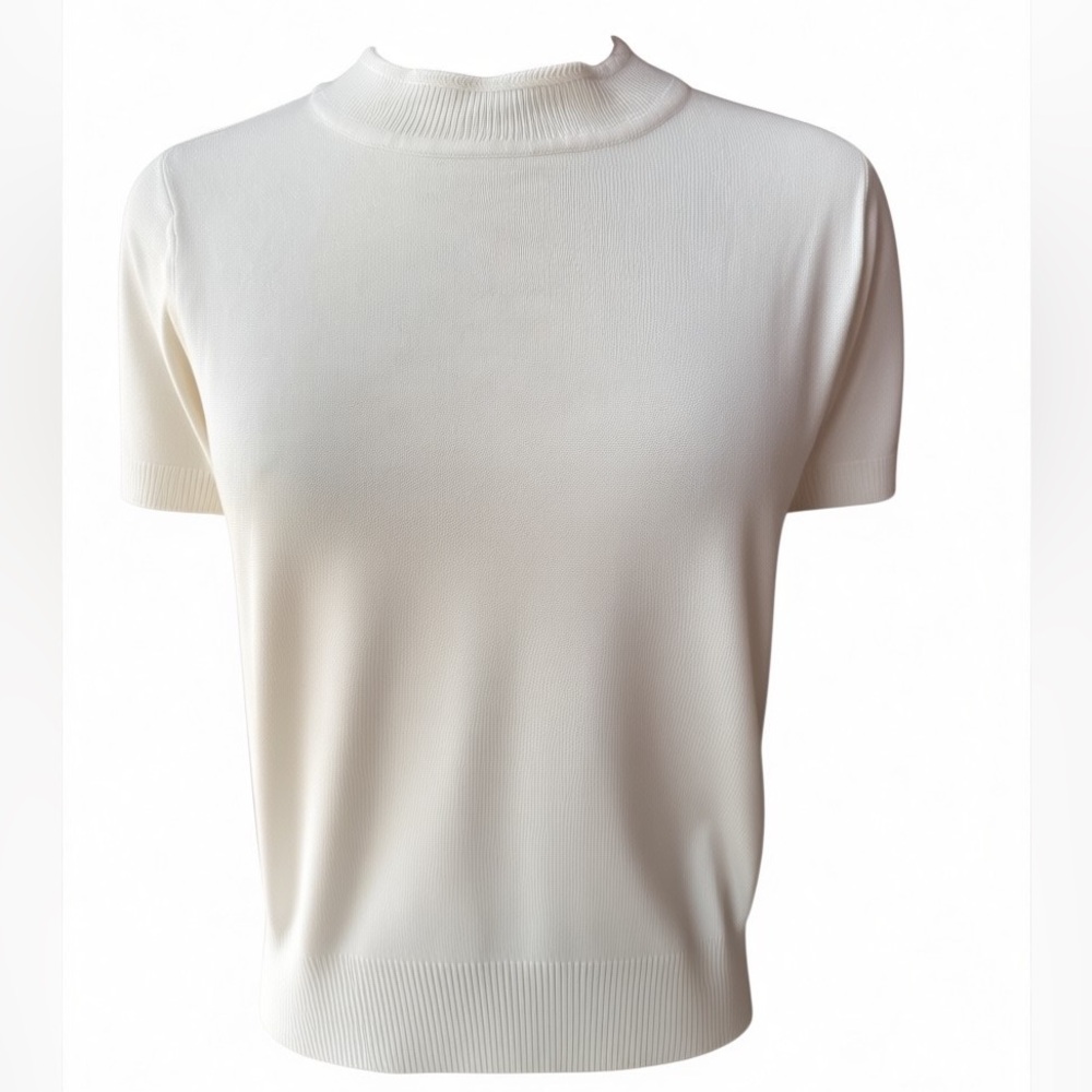 1990s Sag Harbor 100% Ivory Acrylic Lightweight Mock-Neck Knit‎ Sweater